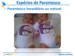 Espécies de Parentesco
• Parentesco hereditário ou natural

Noções de Direito

 