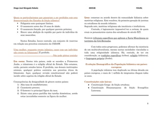 Diogo José Morgado Rebelo 003538 FDUNL
6
Quais os particularismos que passaram a ser proibidos com esta
democratização dos Estados de feição islâmica?
 Poligamia sem quaisquer limites;
 O casamento antes dos 18 anos de idade;
 O casamento forçado, por qualquer parente próximo;
 Houve uma abolição do repúdio por parte do indivíduo do
sexo masculino.
Nestes Estados, houve contudo, um conjunto de reservas
em relação aos preceitos constantes da CEDAW.
Uma mulher, enquanto crente islâmica, casar com um indivíduo
não crente no Islamismo? É proibido.
--------------------------------------------------------Não pode pilotar sozinha
Em suma: Nestes três países, onde se sucedeu a Primavera
Árabe, o islamismo é a religião oficial do Estado. Não estamos,
então, perante estados laicos. É proibida, nas demais instituições
estatais, qualquer prática contrária aos preceitos éticos do
Islamismo. Aqui, qualquer revisão constitucional não poderá
incidir sobre aspetos da religião oficial do Estado.
Consequências da desigualdade de género nestes países:
1) Alta taxa de analfabetismo;
2) Casamento precoce;
3) O homem é a principal figura da casa;
4) Existe uma pouca partilha das tarefas domésticas, sendo
estas incumbidas somente na figura da mulher.
Ijma- consenso ou acordo dentro da comunidade Islâmica sobre
matérias religiosas. Este resultou, da primeira geração de juristas
ou estudiosos do mundo islâmico.
Segundo este, matérias religiosas são imutáveis e irrefutáveis.
Contudo, é logicamente impossível ter a certeza, de quais
eram os pensamentos exatos dos estudiosos do século XIV.
Existem tribunais específicos que aplicam a Xaria Muçulmana no
território da Grã-Bretanha.
Com todos estes progressos, podemos afirmar da existência
de um multiculturalismo, mesmo nestas sociedades vinculadas a
toda uma religiosidade islâmica. Há, contudo, de ter em
consideração, as tradições específicas (tribos), religião (islâmica),
e linguagem própria (Árabe).
Evolução Demográfica da População Islâmica em países
europeus
A população islâmica tem duplicado na última década em
países europeus, e mais de 1 milhão de imigrantes chegam todos
os anos.
Constituições não laicas:
 Constituição Grega- de feição ortodoxa;
 Constituição Dinamarquesa- de feição Evangélica
Luterana.
 