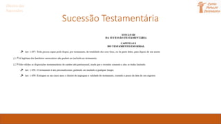 Sucessão Testamentária
Direito das
Sucessões
 