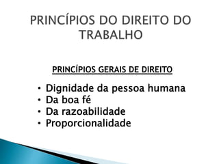 PRINCÍPIOS GERAIS DE DIREITO
• Dignidade da pessoa humana
• Da boa fé
• Da razoabilidade
• Proporcionalidade
 