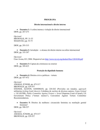 Direito Internacional Público II - Programa da disciplina
