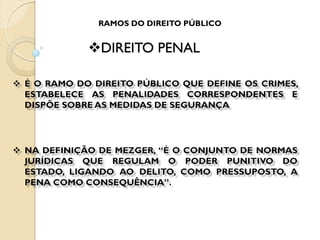 DIREITO PENAL
RAMOS DO DIREITO PÚBLICO
 