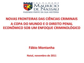 NOVAS FRONTEIRAS DAS CIÊNCIAS CRIMINAIS A COPA DO MUNDO E O DIREITO PENAL ECONÔMICO SOB UM ENFOQUE CRIMINOLÓGICO Fábio Montanha Natal, novembro de 2011 