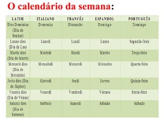 O calendário da semana:
 