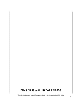REVISÃO 88 À 91 - BURACO NEGRO 
Tem direito à revisão de benefício quem obteve a concessão de benefício entre: 
52 
 