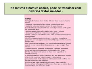 Na mesma dinâmica abaixo, pode-se trabalhar com
           diversos textos rimados .
 