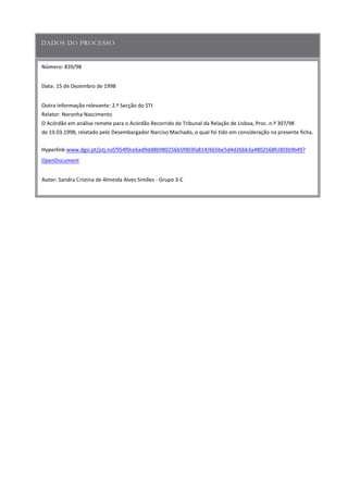 Número:
Data
Outra informação relevante
Hyperlink
Autor:
 