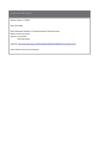 Número:
Data
Outra informação relevante
Hyperlink
Autor:
 