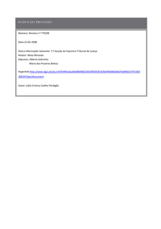 Número:
Data
Outra informação relevante
Hyperlink
Autor:
 