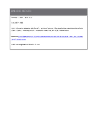 Número:
Data
Outra informação relevante
Hyperlink
Autor:
 