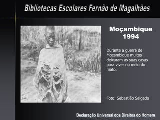 Moçambique
                    1994

                Durante a guerra de
                Moçambique muitos
                deixaram as suas casas
                para viver no meio do
                mato.




                Foto: Sebastião Salgado



Declaração Universal dos Direitos do Homem
 