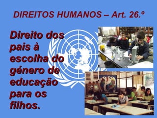 DIREITOS HUMANOS – Art. 26.º Direito dos pais à escolha do género de educação para os filhos. 