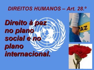 DIREITOS HUMANOS – Art. 28.º Direito à paz no plano social e no plano internacional. 
