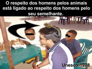 O respeito dos homens pelos animais está ligado ao respeito dos homens pelo seu semelhante .   Unesco-1978 