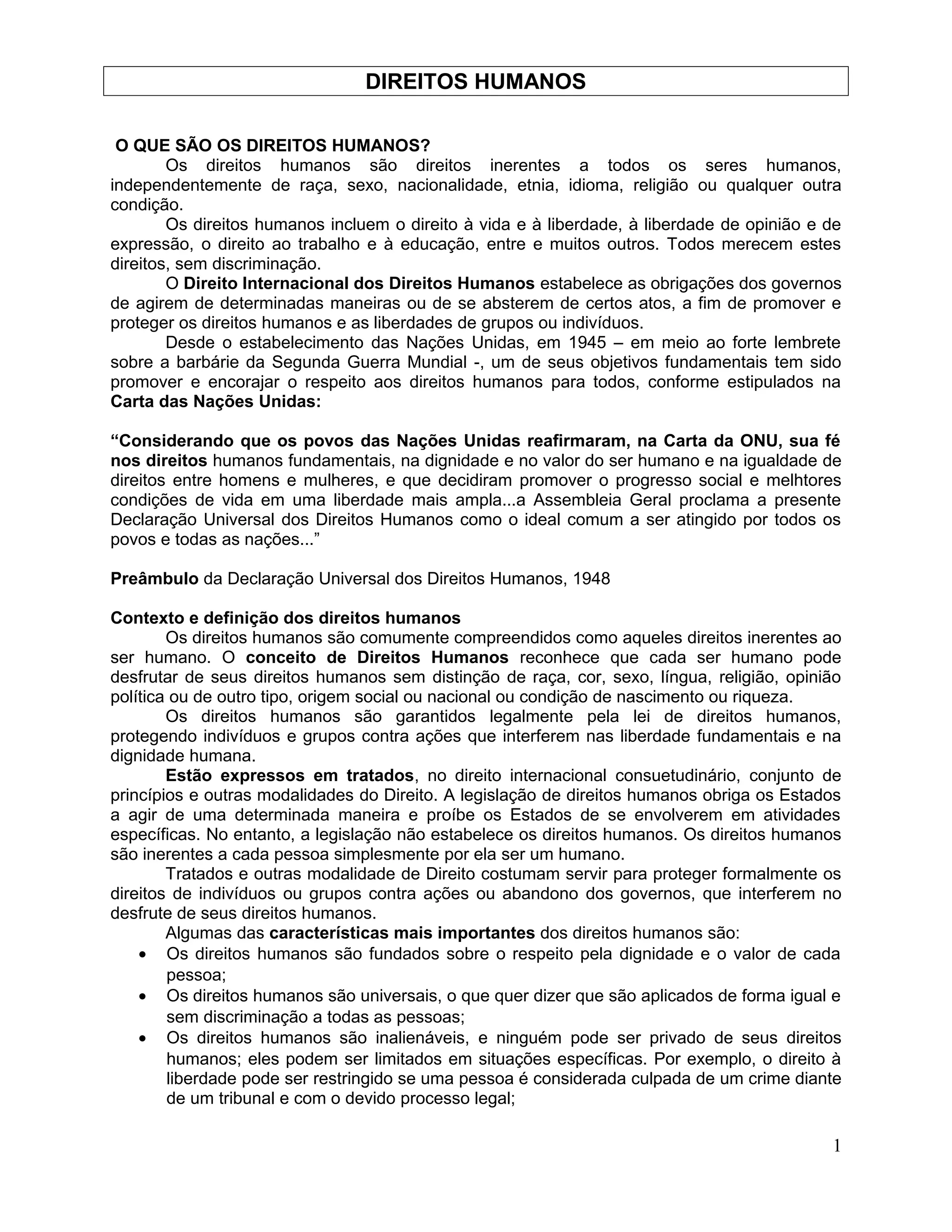 Direitos humanos Concurso SEE/MG | DOC