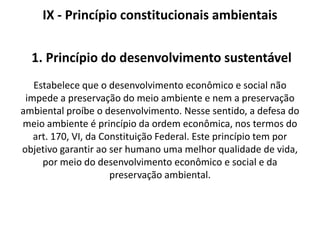 Meio Ambiente Cultural Fundamento constitucional Art. 216 da CF/88Art. 216. Constituem patrimônio cultural brasileiro os bens de natureza material e imaterial, tomados individualmente ou em conjunto, portadores de referência à identidade, à ação, à memória dos diferentes grupos formadores da sociedade brasileira, nos quais se incluem: I - as formas de expressão;II - os modos de criar, fazer e viver;III - as criações científicas, artísticas e tecnológicas;IV - as obras, objetos, documentos, edificações e demais espaços destinados às manifestações artístico-culturais;V - os conjuntos urbanos e sítios de valor histórico, paisagístico, artístico, arqueológico, paleontológico, ecológico e científico.§ 1º - O Poder Público, com a colaboração da comunidade, promoverá e protegerá o patrimônio cultural brasileiro, por meio de inventários, registros, vigilância, tombamento e desapropriação, e de outras formas de acautelamento e preservação. § 2º - Cabem à administração pública, na forma da lei, a gestão da documentação governamental e as providências para franquear sua consulta a quantos dela necessitem.§ 3º - A lei estabelecerá incentivos para a produção e o conhecimento de bens e valores culturais.§ 4º - Os danos e ameaças ao patrimônio cultural serão punidos, na forma da lei.§ 5º - Ficam tombados todos os documentos e os sítios detentores de reminiscências históricas dos antigos quilombos.§ 6 º É facultado aos Estados e ao Distrito Federal vincular a fundo estadual de fomento à cultura até cinco décimos por cento de sua receita tributária líquida, para o financiamento de programas e projetos culturais, vedada a aplicação desses recursos no pagamento de: I - despesas com pessoal e encargos sociais; II - serviço da dívida; III - qualquer outra despesa corrente não vinculada diretamente aos investimentos ou ações apoiados.