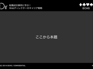 CONFIDENTIAL (C) 2015 DCHS
Webディレクターの実績を可視化する方法
4
自己紹介
所属組織
デジタルメディアプロダクション
株式会社ビットエー
デジタルマーケティングオフィス
D C H S
一般社団法人 日本ディレクション協会
デジタルマーケティング推進室
 