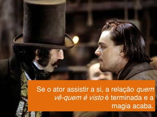 Se o ator assistir a si, a relação quem
vê-quem é visto é terminada e a
magia acaba.
 