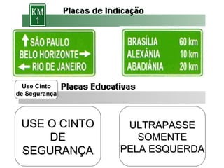 USE O CINTOUSE O CINTO
DEDE
SEGURANÇASEGURANÇA
ULTRAPASSEULTRAPASSE
SOMENTESOMENTE
PELA ESQUERDAPELA ESQUERDA
Use Cinto
de Segurança
 