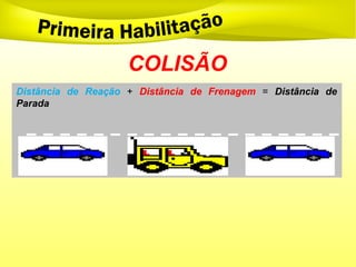 COLISÃO
Distância de Reação + Distância de Frenagem = Distância de
Parada
 
