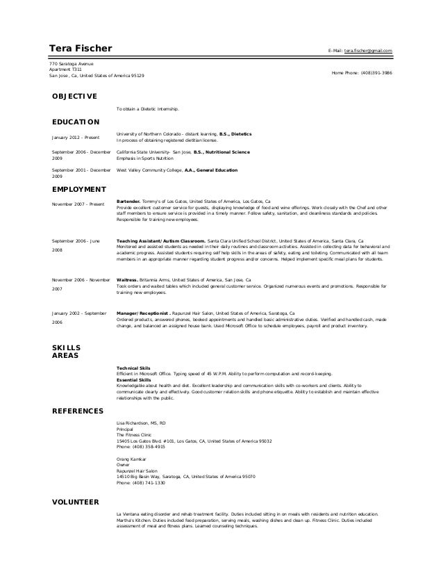 nutritionist resume