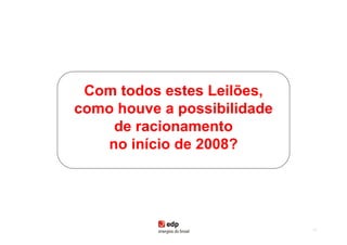Com todos estes Leilões,
como houve a possibilidade
    de racionamento
   no início de 2008?




                             62
 