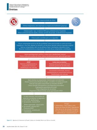Arq Bras Cardiol: 2013; 101, (2 Supl. 3): 1-221
Diretrizes
I Diretriz de Ressuscitação Cardiopulmonar e
Cuidados Cardiovasculares de Emergência da
Sociedade Brasileira de Cardiologia
Figura 35 - Algoritmo do Tratamento da Parada Cardíaca em Atividade Elétrica sem Pulso ou Assistolia
28
 