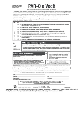 ■ Figura 2.1 Formulário do Questionário sobre Prontidão para a Atividade Física (PAR-Q). Reimpresso de Canada’s Physical Activity Guide to
Healthy Active Living , 8
com permissão da Canadian Society for Exercise Physiology, http://www.csep.ca . ©2002.
 