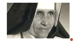 1. Não temamos se nos sentimos pequenos diante dos
problemas.
2. Lembremo-nos de Sta. Dulce dos Pobres, mulher frágil
no corpo, mas fortaleza peregrina pelas terras de São
Salvador.
3. Dulce, presença inquestionável do amor de Deus pelos
pobres e sofredores.
4. Dulce, incansável peregrina da caridade e da
fraternidade.
5. Dulce, testemunho irrefutável de que a vida é dom e
compromisso.
6. Dulce que via, se compadecia e cuidava.
7. Dulce que intercede por nós no céu.
41
 