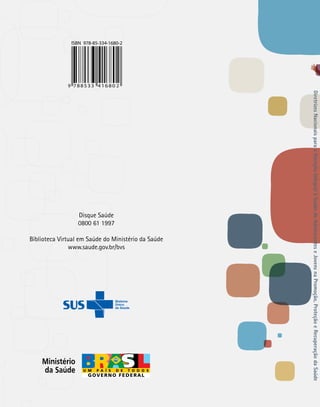 ISBN 978-85-334-1680-2 
9 788533 41680 2 
Disque Saúde 
0800 61 1997 
Biblioteca Virtual em Saúde do Ministério da Saúde 
www.saude.gov.br/bvs 
Diretrizes Nacionais para a Atenção Integral à Saúde de Adolescentes e Jovens na Promoção, Proteção e Recuperação da Saúde 
