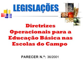 Diretrizes
Operacionais para a
Educação Básica nas
Escolas do Campo
PARECER N.º: 36/2001

 