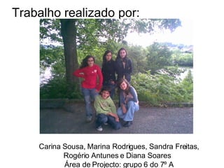 Trabalho realizado por: Carina Sousa, Marina Rodrigues, Sandra Freitas, Rogério Antunes e Diana Soares  Área de Projecto: grupo 6 do 7º A 