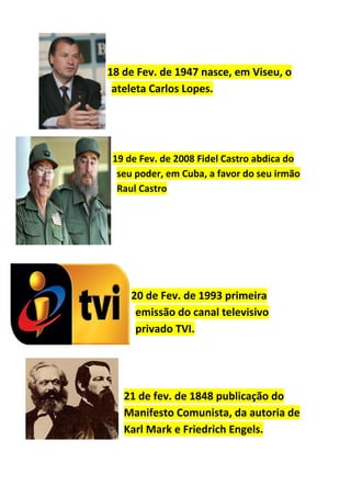 Diário de efemérides de Fevereiro