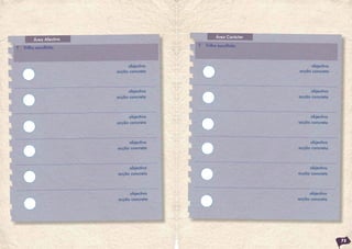 Área Carácter
         Área Afectiva
                                          T   Trilho escolhido
T   Trilho escolhido



                              objectivo                                 objectivo
                         acção concreta                            acção concreta



                              objectivo                                  objectivo
                         acção concreta                            acção concreta



                              objectivo                                  objectivo
                         acção concreta                            acção concreta



                              objectivo                                 objectivo
                         acção concreta                            acção concreta



                              objectivo                                 objectivo
                         acção concreta                            acção concreta



                              objectivo                                 objectivo
                         acção concreta                            acção concreta




                                                                                     73
 