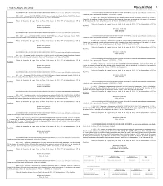 17 DE MARÇO DE 2012                                                                                                                                                                                                                        Diário                  Oficial                 5
                                                                                                                                                                                                                                                 RIO GRANDE DO NORTE

              A GOVERNADORA DO ESTADO DO RIO GRANDE DO NORTE, no uso de suas atribuições constitucionais,                                      A GOVERNADORA DO ESTADO DO RIO GRANDE DO NORTE, no uso de suas atribuições constitucionais,
                                                                                                                                e tendo em vista o que consta do Processo nº 43214/2012-1-PMRN,
              R E S O L V E nomear ELIANE PEREIRA NUNES para a Função Gratificada, Símbolo FGDE-IV de Diretor
da Escola Estadual Professor Severino Bezerra de Melo, Ensino de 1º Grau, em Natal/RN.                                                         R E S O L V E autorizar o afastamento de SYLMARA CARVALHO DE ALMEIDA, matrícula nº 114.695-5,
                                                                                                                                Capitã PM, do Quadro de Pessoal da Polícia Militar do Rio Grande do Norte, para, no período de 12 de março a 19 de outubro
              Palácio de Despachos de Lagoa Nova, em Natal, 14 de março de 2012, 191º da Independência e 124º da                de 2012, participar do Curso de Aperfeiçoamento de Oficiais - CAO/2012, em Fortaleza/CE.
República.
                                                                                                                                                Palácio de Despachos de Lagoa Nova, em Natal, 06 de março de 2012, 191º da Independência e 124º da
                                                    ROSALBA CIARLINI                                                            República.
                                                    Betânia Leite Ramalho
                                                                                                                                                                                             ROSALBA CIARLINI
                                                                                                                                                                                               Aldair da Rocha
              A GOVERNADORA DO ESTADO DO RIO GRANDE DO NORTE, no uso de suas atribuições constitucionais,

               R E S O L V E nomear MARIA ÁSTRIA DANTAS MONTEIRO para a Função Gratificada, Símbolo FGDE-                                      A GOVERNADORA DO ESTADO DO RIO GRANDE DO NORTE, no uso de suas atribuições constitucionais,
IV, de Diretor da Escola Estadual Nossa Senhora de Fátima, em Mossoró/RN.                                                       e tendo em vista o que consta do Processo nº 43200/2012-9-PMRN,

              Palácio de Despachos de Lagoa Nova, em Natal, 14 de março de 2012, 191º da Independência e 124º da                              R E S O L V E autorizar o afastamento de LUÍS FLÁVIO RABELO FERNANDES, matrícula nº 114.280-1,
República.                                                                                                                      Capitão PM, do Quadro de Pessoal da Polícia Militar do Rio Grande do Norte, para, no período de 12 de março a 19 de out-
                                                                                                                                ubro de 2012, participar do Curso de Aperfeiçoamento de Oficiais - CAO/2012, em Fortaleza/CE.
                                                    ROSALBA CIARLINI
                                                    Betânia Leite Ramalho                                                                       Palácio de Despachos de Lagoa Nova, em Natal, 06 de março de 2012, 191º da Independência e 124º da
                                                                                                                                República.

              A GOVERNADORA DO ESTADO DO RIO GRANDE DO NORTE, no uso de suas atribuições constitucionais,                                                                                    ROSALBA CIARLINI
                                                                                                                                                                                               Aldair da Rocha
              R E S O L V E nomear MARIA APARECIDA GURJÃO MADUREIRA para a Função Gratificada, Símbolo
FGDE-III, de Diretor da Escola Estadual Ambulatório Padre João Maria, Ensino de 1º Grau, em Natal/RN.
                                                                                                                                               A GOVERNADORA DO ESTADO DO RIO GRANDE DO NORTE, no uso de suas atribuições constitucionais,
              Palácio de Despachos de Lagoa Nova, em Natal, 14 de março de 2012, 191º da Independência e 124º da                e tendo em vista o que consta do Processo nº 44352/2012-1-PMRN,
República.
                                                                                                                                               R E S O L V E autorizar o afastamento de TÚLIO CÉSAR ALVES DE OLIVEIRA, matrícula nº 111.747-5, Ten
                                                    ROSALBA CIARLINI                                                            Cel PM, do Quadro de Pessoal da Polícia Militar do Rio Grande do Norte, para, no período de 12 de março a 19 de outubro de
                                                    Betânia Leite Ramalho                                                       2012, participar do Curso Superior de Polícia - CSP/2012, em Fortaleza/CE.

                                                                                                                                                Palácio de Despachos de Lagoa Nova, em Natal, 06 de março de 2012, 191º da Independência e 124º da
              A GOVERNADORA DO ESTADO DO RIO GRANDE DO NORTE, no uso de suas atribuições constitucionais,                       República.

              R E S O L V E nomear CLÉCIDA MARIA DE OLIVEIRA para a Função Gratificada, Símbolo FGDE-V, de                                                                                   ROSALBA CIARLINI
Diretor da Escola Estadual Praxedes Martins, Ensino de 1º Grau, em Itaú/RN.                                                                                                                    Aldair da Rocha

              Palácio de Despachos de Lagoa Nova, em Natal, 14 de março de 2012, 191º da Independência e 124º da
República.                                                                                                                                     A GOVERNADORA DO ESTADO DO RIO GRANDE DO NORTE, no uso de suas atribuições constitucionais,
                                                                                                                                e tendo em vista o que consta do Processo nº 43202/2012-8-PMRN,
                                                    ROSALBA CIARLINI
                                                    Betânia Leite Ramalho                                                                      R E S O L V E autorizar o afastamento de EDMEIRY NEVES CASSIANO, matrícula nº 108.031-8, Capitã PM,
                                                                                                                                do Quadro de Pessoal da Polícia Militar do Rio Grande do Norte, para, no período de 03 de abril a 18 de dezembro de 2012,
                                                                                                                                participar do Curso de Especialização em Segurança Pública - CESP - Turma 2012, em João Pessoa/PB.
              A GOVERNADORA DO ESTADO DO RIO GRANDE DO NORTE, no uso de suas atribuições constitucionais,                                      Palácio de Despachos de Lagoa Nova, em Natal, 06 de março de 2012, 191º da Independência e 124º da
                                                                                                                                República.
              R E S O L V E tornar sem efeito o Ato Governamental que nomeou MARILENE CAMPOS DIAS DO RÊGO
BARROS para exercer o cargo de provimento em comissão de Função de Direção e Chefia Cultural do Coral Canto do Povo,                                                                         ROSALBA CIARLINI
da Fundação José Augusto, publicado no Diário Oficial do Estado, edição do dia 10 de fevereiro de 2012.                                                                                        Aldair da Rocha

              Palácio de Despachos de Lagoa Nova, em Natal, 05 de março de 2012, 191º da Independência e 124º da                               A GOVERNADORA DO ESTADO DO RIO GRANDE DO NORTE, no uso de suas atribuições constitucionais,
República.                                                                                                                      e tendo em vista o que consta do Processo nº 44378/2012-5-PMRN,

                                                    ROSALBA CIARLINI                                                                           R E S O L V E autorizar o afastamento de MARCOS VINÍCIUS SILVA DA CRUZ, matrícula nº 111.752-1,
                                                    Betânia Leite Ramalho                                                       Tenente Coronel PM, do Quadro de Pessoal da Polícia Militar do Rio Grande do Norte, para, no período de 12 de março a 19
                                                                                                                                de outubro de 2012, participar do Curso Superior de Polícia - CSP/2012, em Fortaleza/CE.

               A GOVERNADORA DO ESTADO DO RIO GRANDE DO NORTE, no uso de suas atribuições constitucionais,                                      Palácio de Despachos de Lagoa Nova, em Natal, 06 de março de 2012, 191º da Independência e 124º da
e tendo em vista o que consta do Processo nº 41281/2012-9-SESED,                                                                República.

               R E S O L V E autorizar o afastamento de MÁRIO ANDERSON DE ARAÚJO SANTOS, matrícula nº 170.082-                                                                               ROSALBA CIARLINI
0, 1º Tenente PM, do Quadro de Pessoal da Polícia Militar do Rio Grande do Norte - PMRN, para, no período de 16 de julho a                                                                     Aldair da Rocha
03 de agosto de 2012, cursar o 5º módulo de Mestrado em Segurança Pública, ministrado pelo Instituto Universitário da Polícia
Federal Argentina, em Buenos Aires/Argentina.
                                                                                                                                               A GOVERNADORA DO ESTADO DO RIO GRANDE DO NORTE, no uso de suas atribuições, com funda-
              Palácio de Despachos de Lagoa Nova, em Natal, 09 de março de 2012, 191º da Independência e 124º da                mento no art. 64, inciso XIX, da Constituição Estadual,
República.
                                                                                                                                               R E S O L V E nomear, em caráter efetivo, com observância da ordem de classificação, os candidatos aprova-
                                                    ROSALBA CIARLINI                                                            dos em concurso público, homologado através da Portaria nº 042, de 01 de abril de 2008, publicado no Diário Oficial do Estado
                                                      Aldair da Rocha                                                           nº 11.690, edição do dia 02 de abril de 2008, classificados nos termos do Edital nº 001/2007-SEARH-IDIARN, prorrogado
                                                                                                                                através da Portaria nº 08, de 01 de março de 2010, publicada no Diário Oficial do Estado nº 12.170, edição do dia 16 de março
                                                                                                                                de 2010, para provimento dos cargos descritos no Anexo Único, integrantes do Quadro de Pessoal do Instituto de Defesa e
               A GOVERNADORA DO ESTADO DO RIO GRANDE DO NORTE, no uso de suas atribuições constitucionais,                      Inspeção Agropecuária do Rio Grande do Norte, nos termos do artigo 8º, inciso I, da Lei Complementar nº 122, de 30 de junho de 1994.
e tendo em vista o que consta do Processo nº 43204/2012-7-PMRN,
                                                                                                                                                Palácio de Despachos de Lagoa Nova, em Natal, 05 de março de 2012, 191º da Independência e 124º da
               R E S O L V E autorizar o afastamento de QUEILA SOARES DE OLIVEIRA, matrícula nº 114.290-9, Capitã               República.
PM, do Quadro de Pessoal da Polícia Militar do Rio Grande do Norte, para, no período de 03 de abril a 18 de dezembro de
2012, participar do Curso de Especialização em Segurança Pública - CESP - Turma 2012, em João Pessoa/PB.                                                                                    ROSALBA CIARLINI
                                                                                                                                                                                          Antônio Alber da Nóbrega
              Palácio de Despachos de Lagoa Nova, em Natal, 06 de março de 2012, 191º da Independência e 124º da                                                                        Carlos Alberto de Sousa Rosado
República.
                                                                                                                                                                                               ANEXO ÚNICO
                                                    ROSALBA CIARLINI
                                                      Aldair da Rocha                                                                    NOME              CLASSIFICAÇÃO                 ORIGEM DA VAGA:                     RESOLUÇÃO                             DATA
                                                                                                                                                                                       EXONERAÇÃO A PEDIDO              INTERADMINISTRATIVA                        DOE

                                                                                                                                 GEORGE DE SOUZA GILA             2º               ÂNGELA MARIA SOUSA DANTAS                 178 DE 02.06.2011              12.499 DE 13.07.2011
               A GOVERNADORA DO ESTADO DO RIO GRANDE DO NORTE, no uso de suas atribuições constitucionais,
e tendo em vista o que consta do Processo nº 43196/2012-6-PMRN,

               R E S O L V E autorizar o afastamento de GEÓRGIA CRISTINA SOUZA CÂMARA, matrícula nº 108.032-6,
                                                                                                                                       FISCAL/MÉDICO VETERINÁRIO
Capitã PM, do Quadro de Pessoal da Polícia Militar do Rio Grande do Norte, para, no período de 12 de março a 19 de outubro
de 2012, participar do Curso de Aperfeiçoamento de Oficiais - CAO/2012, em Fortaleza/CE.                                                      NOME                     CLASSIFICAÇÃO              ORIGEM DA VAGA:                        RESOLUÇÃO                         DATA
                                                                                                                                                                                                EXONERAÇÃO A PEDIDO                 INTERADMINISTRATIVA                    DOE

              Palácio de Despachos de Lagoa Nova, em Natal, 06 de março de 2012, 191º da Independência e 124º da República.
                                                                                                                                 JAILSON JOSÉ DE SANTANA                    37º             RUY BRAYNER DE OLIVEIRA FILHO               154 DE 05.05.2011           12.464 DE 21.05.2011
                                                                                                                                 JOSÉ ROBERTO FERREIRA PINHEIRO             38º            ADIZA CRISTIANE AVELINO BEZERRA              178 DE 02.06.2011           12.499 DE 13.07.2011
                                                    ROSALBA CIARLINI
                                                      Aldair da Rocha
 