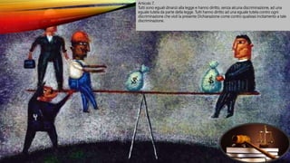Articolo 7.
Tutti sono eguali dinanzi alla legge e hanno diritto, senza alcuna discriminazione, ad una
eguale tutela da parte della legge. Tutti hanno diritto ad una eguale tutela contro ogni
discriminazione che violi la presente Dichiarazione come contro qualsiasi incitamento a tale
discriminazione.
 
