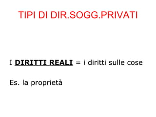 TIPI DI DIR.SOGG.PRIVATI



I DIRITTI REALI = i diritti sulle cose

Es. la proprietà
 