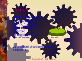i numeri 48  alunni certificati su circa 1.000 alunni, distribuiti nelle tre aree di indirizzo -la percentuale è tra le più alte nel Veneto- 20  insegnanti di sostegno presenti nella scuola 