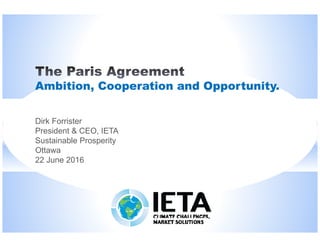 Ambition, Cooperation and Opportunity.
Dirk Forrister
President & CEO, IETA
Sustainable Prosperity
Ottawa
22 June 2016
 