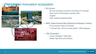 • KU Leuven:
- #5 most innovative university in the world, #1 in Europe
- Early mover in Technology Licensing: LRD
- Hospi...