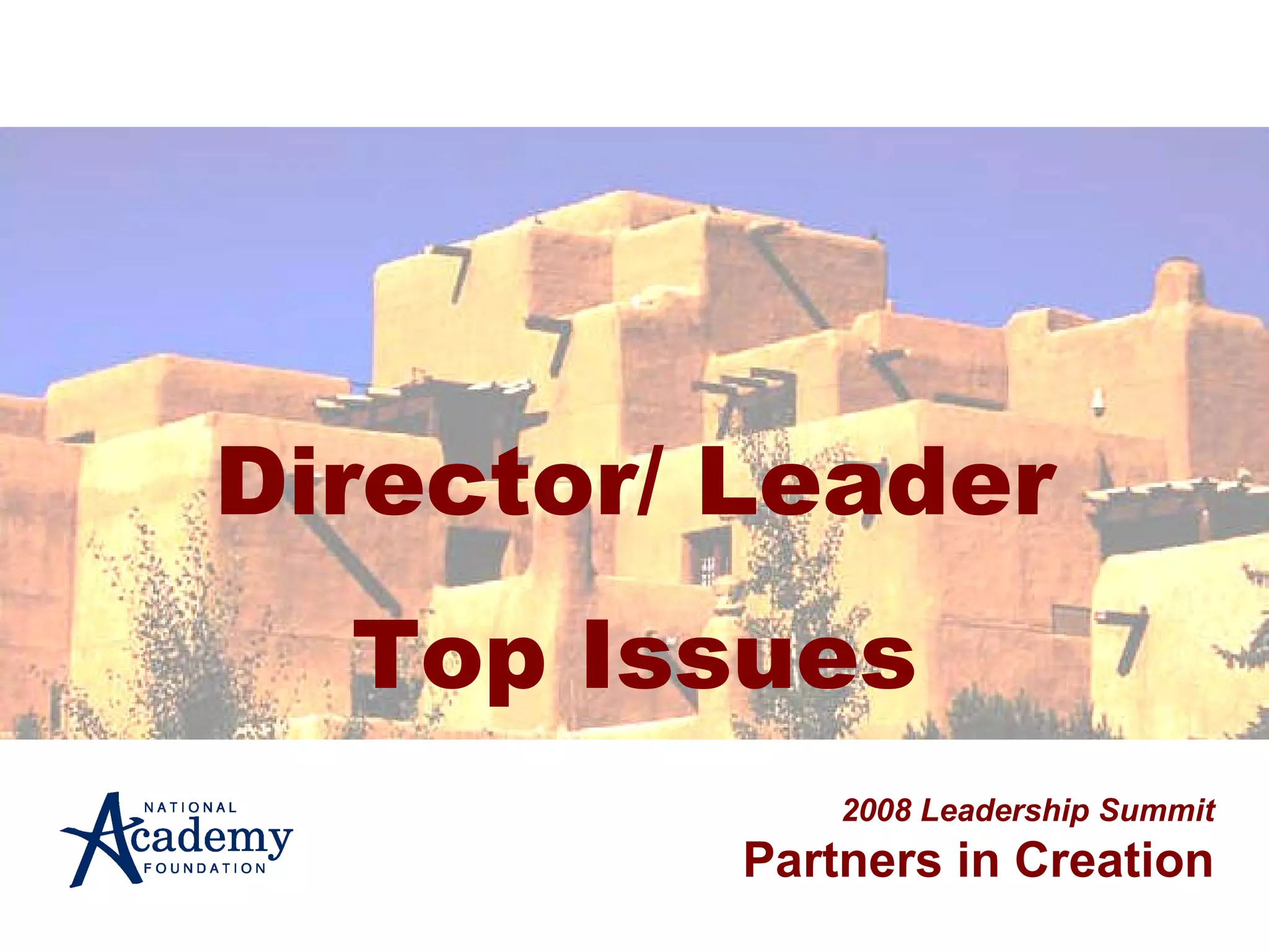 Director/ Leader Top Issues 2008 Leadership Summit Partners in Creation