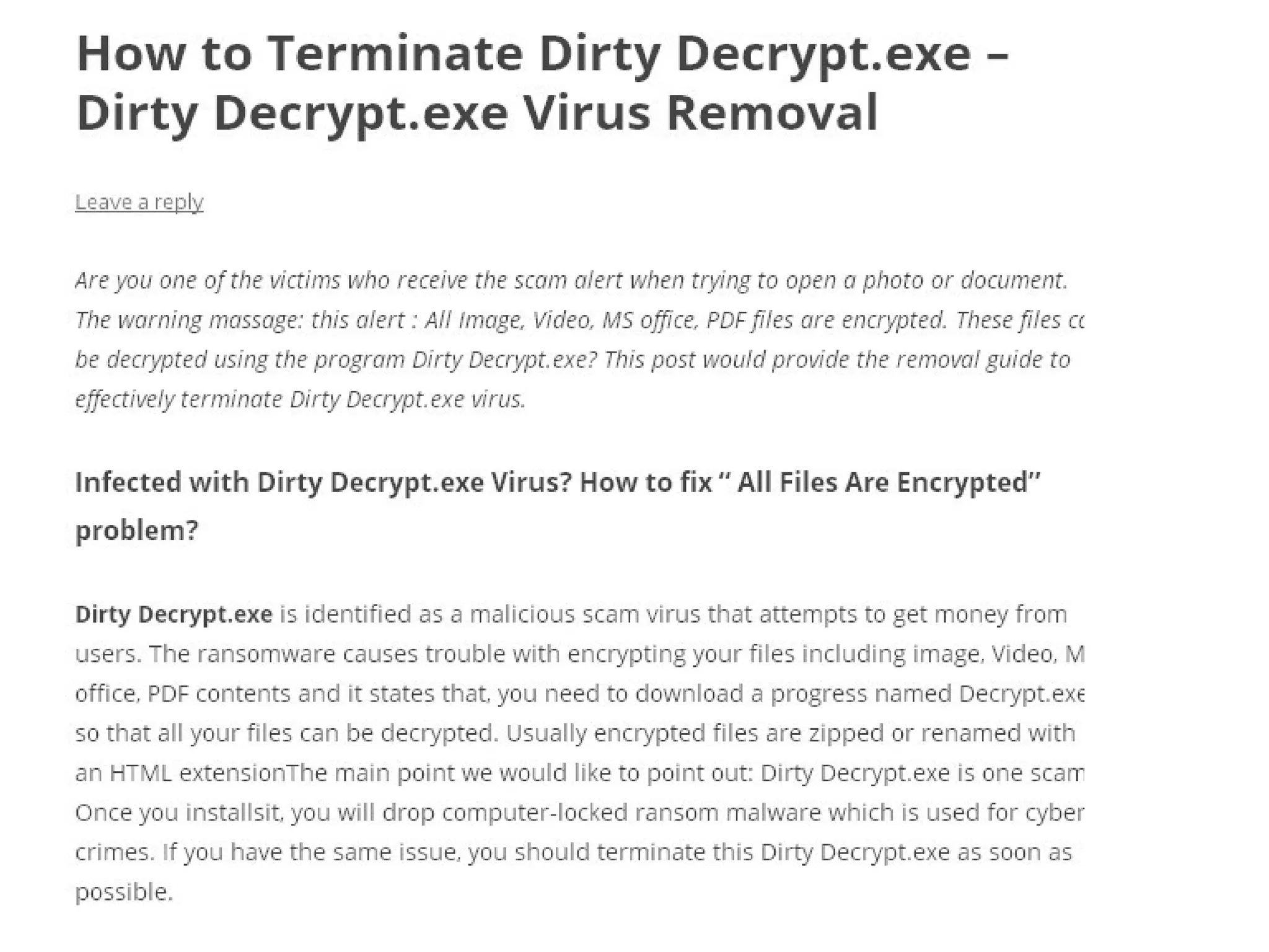 Dirty Decrypt.exe Virus Removal Solution - How to Fix | PPT