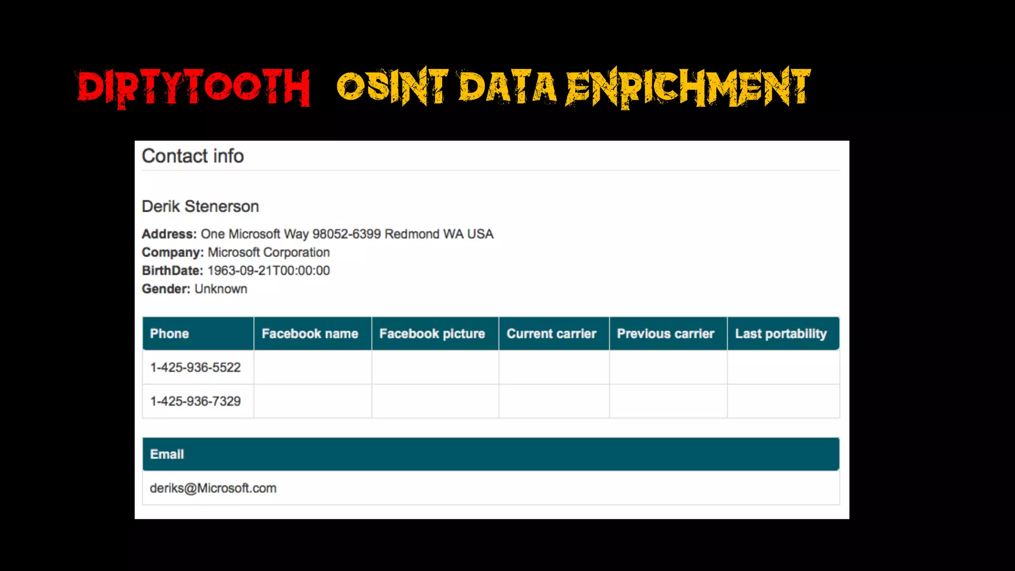DirtyTooth (OSINT data enrichment)
 