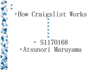 How Craigslist Works


      S1170168
 Atsunori Maruyama
 