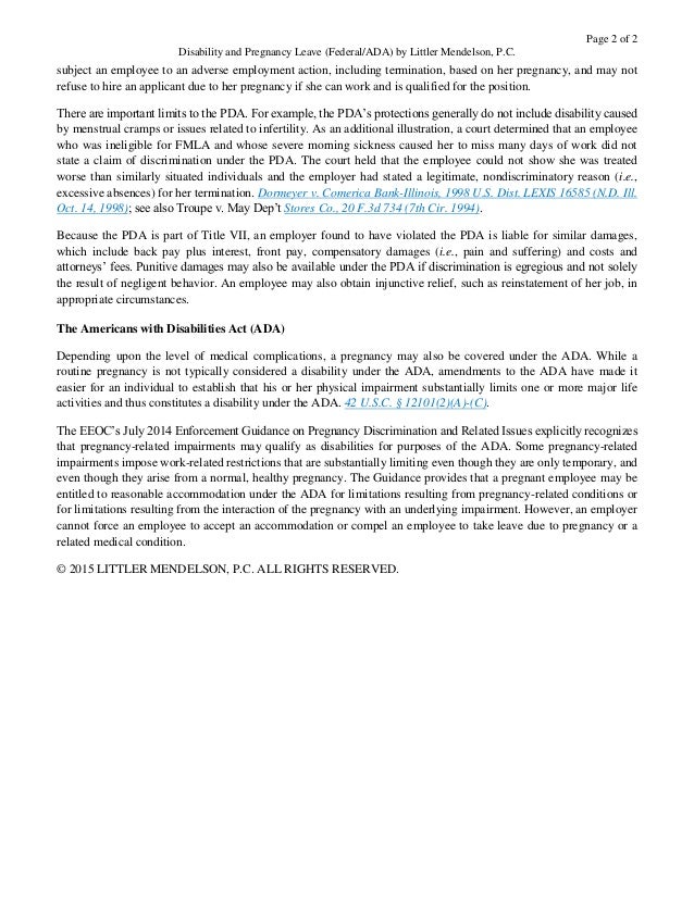 Disability and Pregnancy Leave (Federal/ADA) by LexisNexis® & Littler…