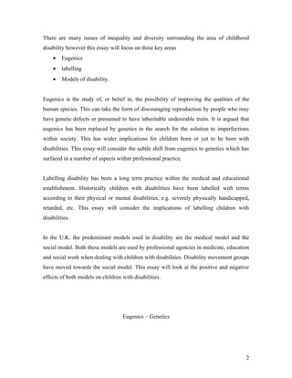 Learning Disability Experience Essay Example Disability Essay | DOC