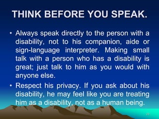 Disability Cannot Talk DISABILITY ETTIQUETTE.ppt