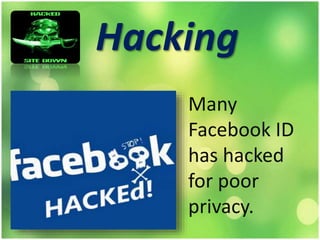 Hacking
Many
Facebook ID
has hacked
for poor
privacy.
 