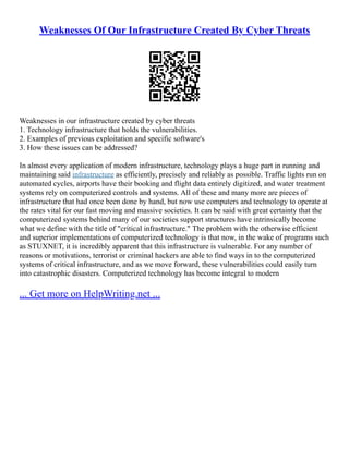 Key Infrastructure Weaknesses Disadvantages And Disadvantages Of Infrastructure Investment | PDF