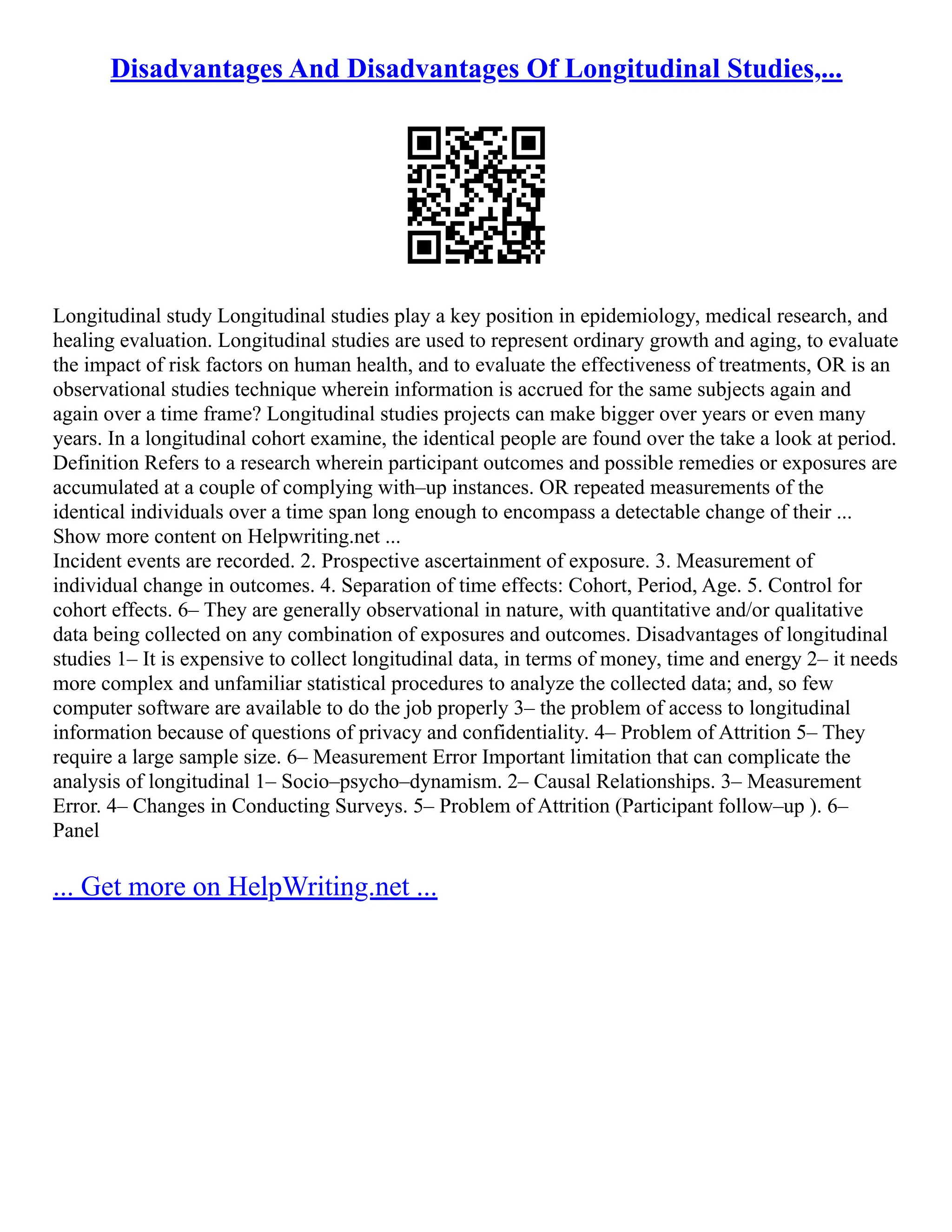 Disadvantages And Disadvantages Of Longitudinal Studies,... PDF